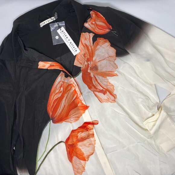 Alice + Olivia Brady Floral Silk Blouse Extra Large NWT $375 - Picture 10 of 14